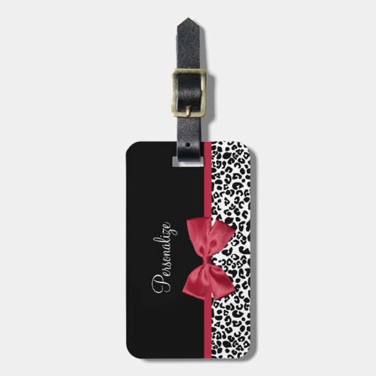 Leopard Print Bright Red Ribbon With Name(Leopard印 ラゲッジタグ (正面縦)