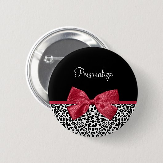 Leopard Print Bright Red Ribbon With Name(Leopard印 缶バッジ (正面&裏面)