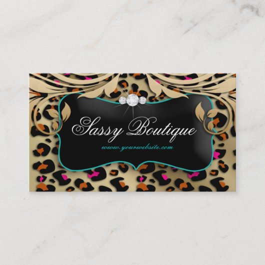 Leopard Print Business Card Bege SwarlsジュエリーB 名刺 (正面)