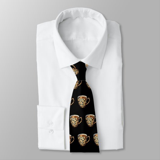 Leopard Print Coffee Cup Neck Tie ネクタイ (タイ)
