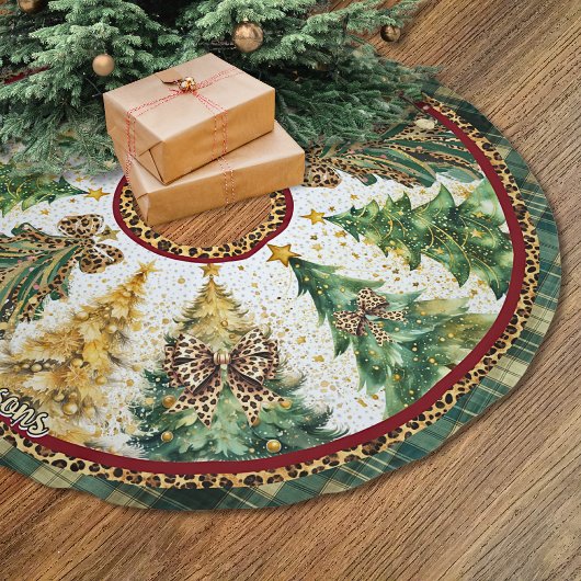 leopard print coquette bows christmas trees custom ブラッシュドポリエステルツリースカート