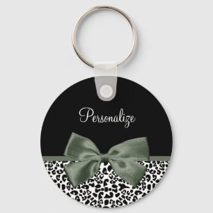 Leopard Print Dark Green Ribbon With Nameエレガント(Leo キーホルダー