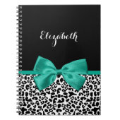 Leopard Print Emerald Green Ribbon Bow Chic Name(L ノートブック (正面)