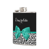 Leopard Print Emerald Green Ribbon Bow Chic Name（L フラスク (左)