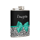 Leopard Print Emerald Green Ribbon Bow Chic Name（L フラスク (右)