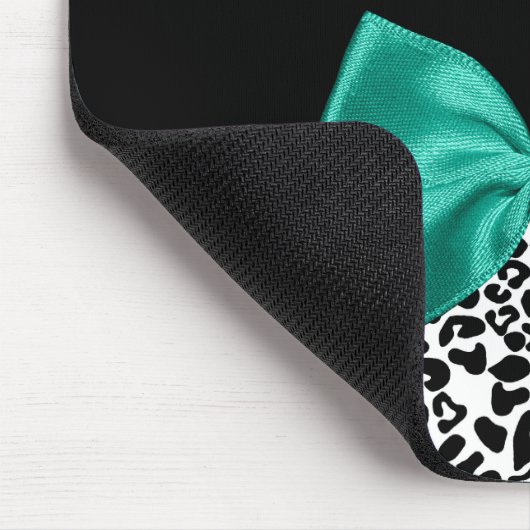 Leopard Print Emerald Green Ribbon Bow Chic Name（L マウスパッド (コーナー)
