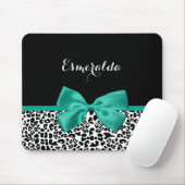 Leopard Print Emerald Green Ribbon Bow Chic Name（L マウスパッド (マウス)