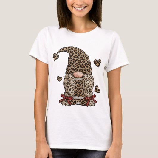 Leopard Print Gnome PNG Sublimation Design Leopard Tシャツ (正面)