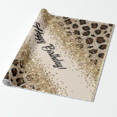 Leopard Print Gold Glitter ラッピングペーパー (アンロールド)