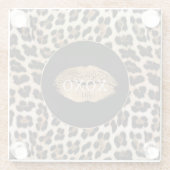 Leopard Print Gold Lips XOXO ガラスコースター (裏面)