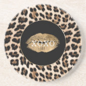 Leopard Print Gold Lips XOXO コースター (正面)