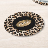 Leopard Print Gold Lips XOXO ラウンドペーパーコースター (アングル)