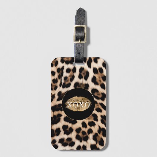 Leopard Print Gold Lips XOXO ラゲッジタグ (正面縦)