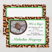Leopard Print Green Birth Announcements 案内状 (正面/裏面)