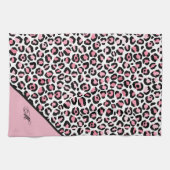 Leopard Print in Pink White & Black with Monogram キッチンタオル (横)
