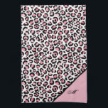 Leopard Print in Pink White & Black with Monogram キッチンタオル<br><div class="desc">クラシックエレガントLeopardプリントPink White & Black with Monogramデザイン.こ与えのタオルを使った贅沢なパーソナライズされた台所。</div>