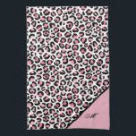 Leopard Print in Pink White & Black with Monogram キッチンタオル<br><div class="desc">クラシックエレガントLeopardプリントPink White & Black with Monogramデザイン.こ与えのタオルを使った贅沢なパーソナライズされた台所。</div>