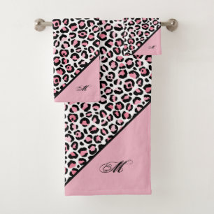 Leopard Print in Pink White & Black with Monogram バスタオルセット