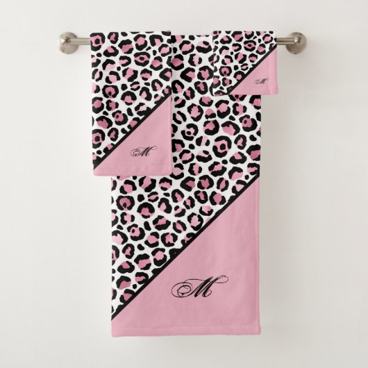 Leopard Print in Pink White & Black with Monogram バスタオルセット (インサイチュ)