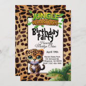 Leopard Print Kitty Cat Wild & Three Birthday 🐆 招待状 (正面/裏面)