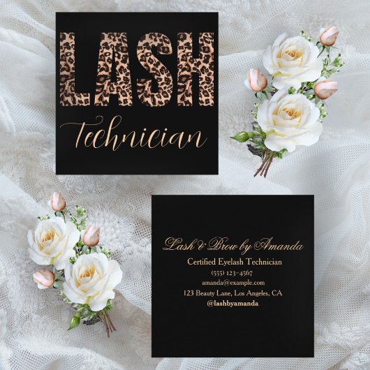 Leopard Print Lash Techミニマルはっきりしたリストデザイン スクエア名刺
