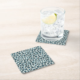 Leopard Print、Leopard Spots、Blue Leopard スクエアペーパーコースター
