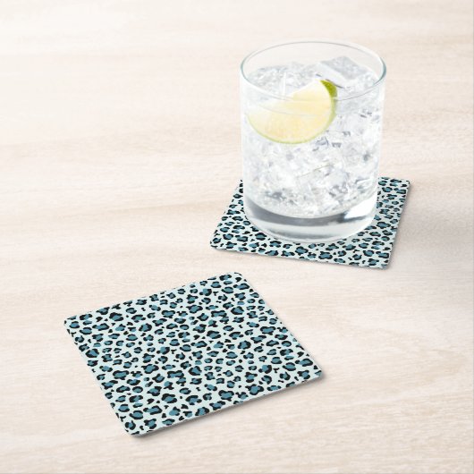 Leopard Print、Leopard Spots、Blue Leopard スクエアペーパーコースター (インサイチュ)