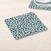 Leopard Print、Leopard Spots、Blue Leopard スクエアペーパーコースター (アングル)