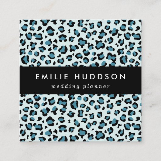 Leopard Print、Leopard Spots、Blue Leopard スクエア名刺 (正面)