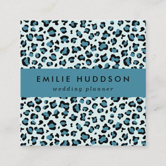 Leopard Print、Leopard Spots、Blue Leopard スクエア名刺 (正面)