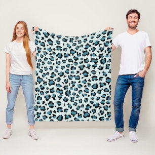 Leopard Print、Leopard Spots、Blue Leopard フリースブランケット