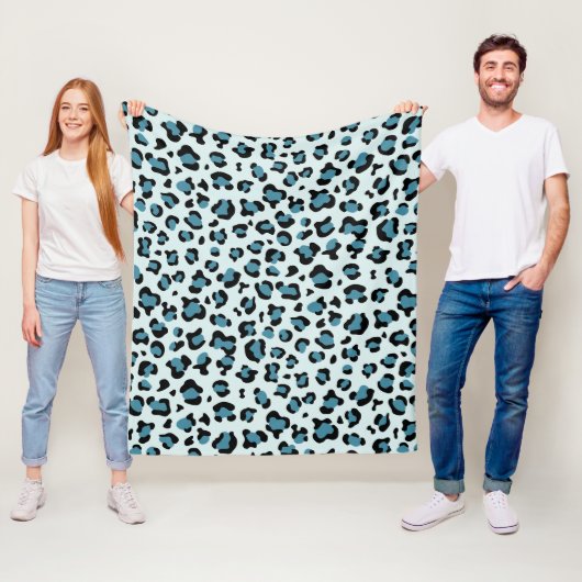 Leopard Print、Leopard Spots、Blue Leopard フリースブランケット (インサイチュ)