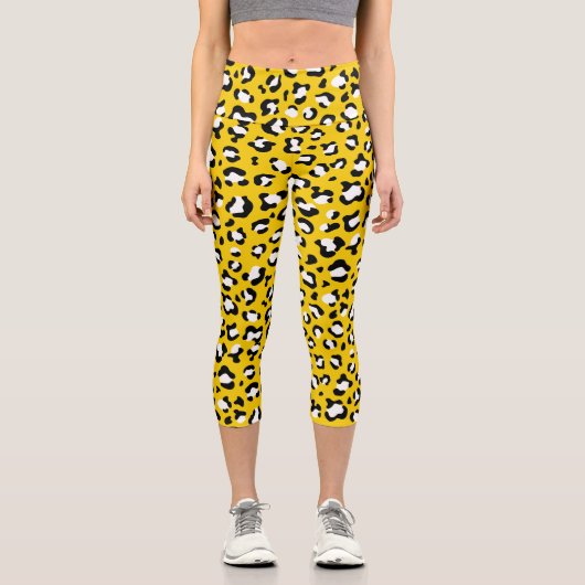 Leopard Print、Leopard Spots、Yellow Leopard カプリレギンス (正面)