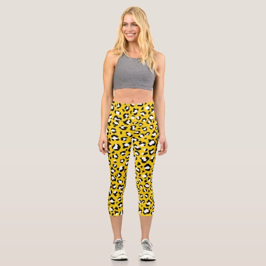 Leopard Print、Leopard Spots、Yellow Leopard カプリレギンス (正面)