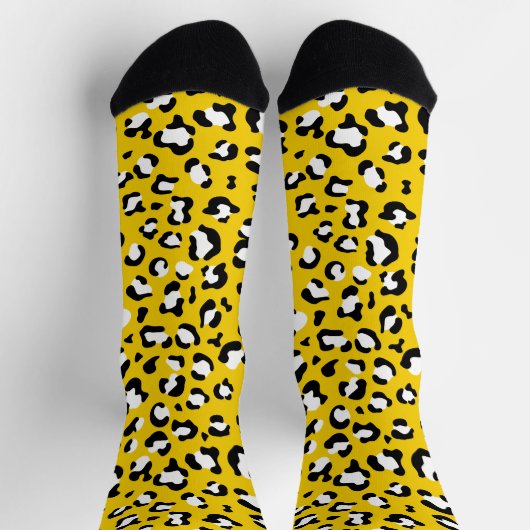 Leopard Print、Leopard Spots、Yellow Leopard ソックス (上部)