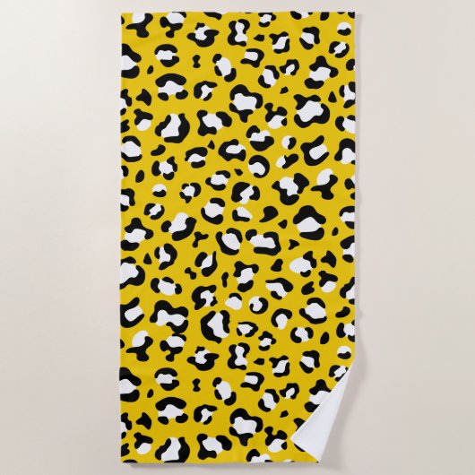 Leopard Print、Leopard Spots、Yellow Leopard ビーチタオル (正面)