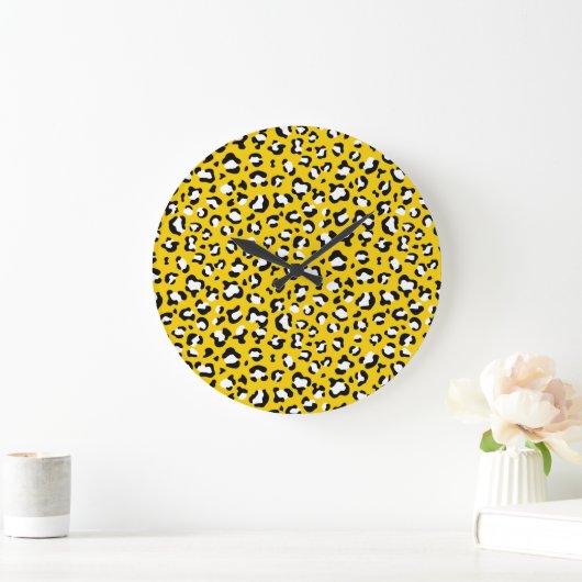 Leopard Print、Leopard Spots、Yellow Leopard ラージ壁時計 (ホーム)