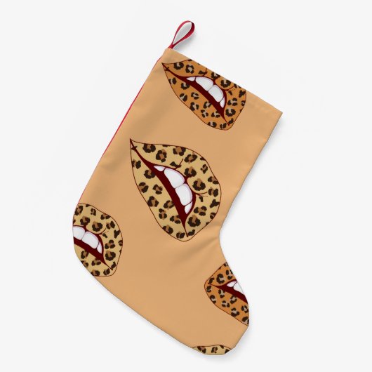Leopard print lips seamless pattern,cheetah lips d スモールクリスマスストッキング (正面 (吊り時))