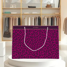 Leopard Print-Magenta ラージペーパーバッグ