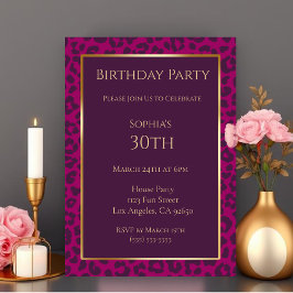 Leopard Print-Magenta-誕生日 招待状