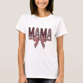 Leopard Print Mama Design – Cute Bow Mom Life Art Tシャツ (正面)