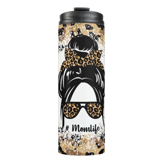 Leopard Print Messy Bun #Momlife タンブラー (正面)