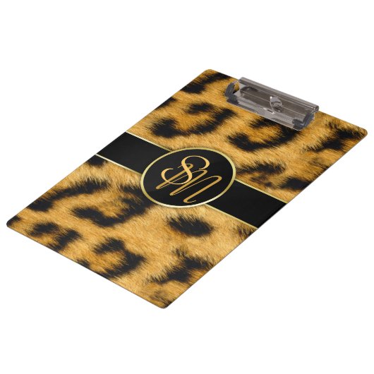 Leopard Print Monogramエレガントスクリプト – クリップボード (アングル)