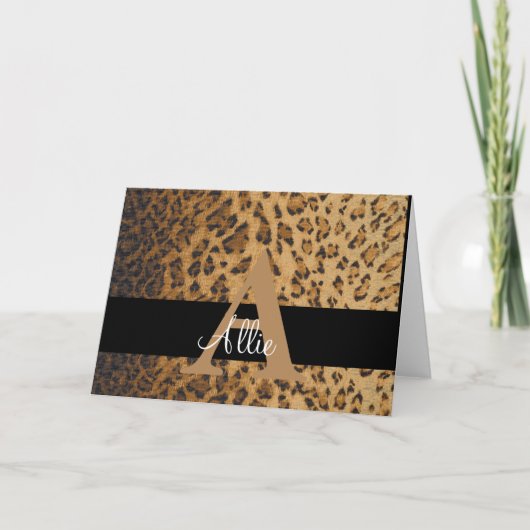 Leopard Print Monogram Aイニシャルサンキュー、メモ カード (正面)