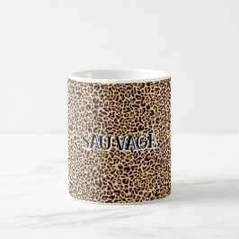 Leopard Print Mug with “Sauvage” Text コーヒーマグカップ