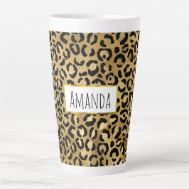 Leopard Print Pattern (金ゴールドとブラック) カフェラテマグ