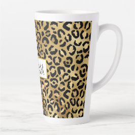 Leopard Print Pattern (金ゴールドとブラック) カフェラテマグ