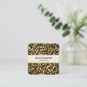 Leopard Print Pattern (金ゴールドとブラック) スクエア名刺 (スタンド正面)
