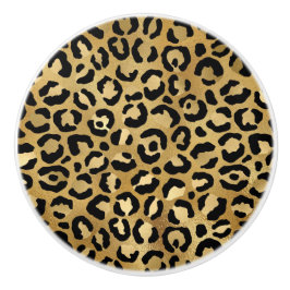 Leopard Print Pattern (金ゴールドとブラック) セラミックノブ