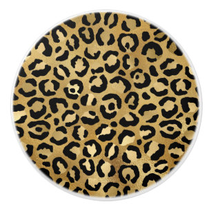 Leopard Print Pattern (金ゴールドとブラック) セラミックノブ
